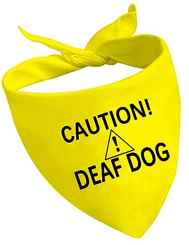 CENWA Deaf Dog Bandana, 1 Stück, gelb, Polyester, groß, Vorsicht Deaf Dog D, spezielle Bedürfnisse, Rundhalsausschnitt, Kordelzug, nicht wasserabweisend, Maschinenwäsche