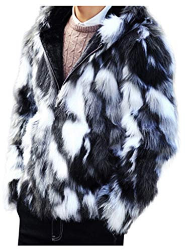 Pelzmantel Herren Fellmantel Lang Plüsch Tunikajacke aus Kunstpelz Winterjacke mit Leopardenmuster Faux Pelz Kunstfell Mantel Winter Warm Fell Jacke Revers Langarm Pelzjacke