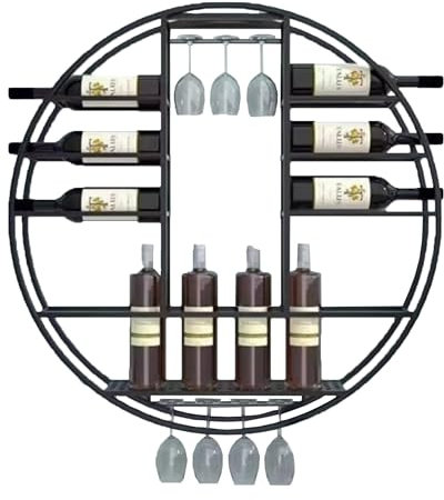 Portabottiglie Rotondo a Parete,Bar Ristorante Cucina Scaffale per Bottiglie di Vino,Portabottiglie Sospeso in Metallo,Portabicchieri da Vino Sospeso Calici Sospesi Scaffali Organizzatori Galleggianti
