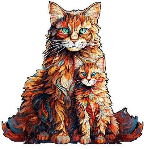 Blumuze Holzpuzzle Erwachsene 100Stück, Maine Coon Katze Holz Puzzle, Holzpuzzle Einzigartige Tierform Puzzleteile, Puzzle aus Tierteilen, Puzzle Holz Erwachsene mit Geschenkbox aus Holz S-8.3*8.5in