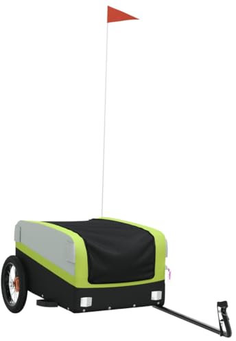 vidaXL Lastenanhänger für Fahrrad, Fahrradanhänger mit Deichsel Flagge, Transportanhänger Maximale Belastbarkeit 30 kg, Anhänger Fahrradwagen, Schwarz Grün Eisen