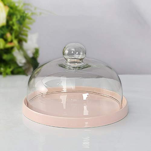 UNbit Bread Preservation Plate, Multiple Sizes Ceramic Plate Cheese Board Cover Restaurant Kitchen Food Preservation Plate Cake Stands Tray (Color : Glass Cover, Size : 9 inches pink)
