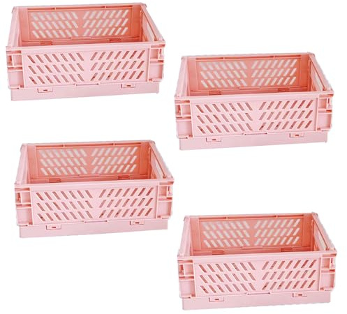 EURXLQ 4 Stück Rosa Klappbox 25×16×10cm,Klappkiste Körbe Aufbewahrung Zusammenklappbarer Tragbar Aufbewahrunskisten Bunt Aufbewahrungskiste Geeignet für Küche,Bad,Büro,Schlafzimmer