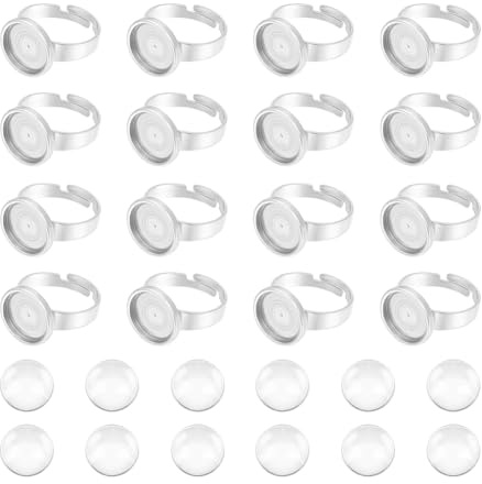 UNICRAFTALE 20 Sets Fingerring Rohlinge Ringlünetten Rohlinge Edelstahl Verstellbare Leere Cabochon Ringeinstellungen Ringe Basis Kit Cabochon Basis Ringbasis Zubehör Für Die Ringherstellung