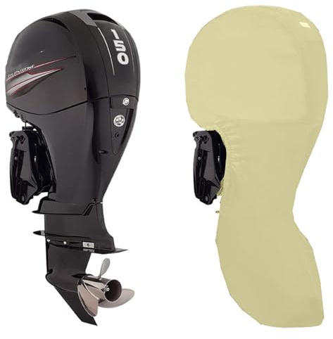 RCLONGEU Außenborder Abdeckung Bootsmotorabdeckung, 210D Außenborder Schutzhülle mit UV-Beschichtung, Wasserdicht Persenning für Außenbordmotor (Beige,250-300HP)