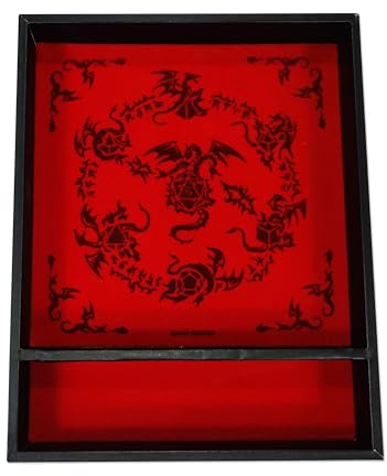 RECHTECKIGE WÜRFELPLATTE 'Critical ROLL DICE Tray', aus Leder und SAMT, Stauraum, KOMPATIBEL mit jedem Brett- und Rollenspiel (Rot)