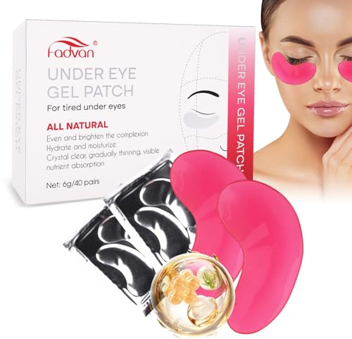 FADVAN Augenpads 40 Paar Kollagen-Hydrogel-Patches, Augenkontur mit Hyaluronsäure, Hydratisieren und Befeuchten für Anti-Aging(Rosa)