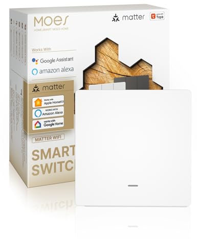 MOES Matter Smart Switch, Matter over WiFi, 2-Way Sync Switch, Neutral Wire Required, Compatible with Alexa/Apple Home/Google Home/SmartThings, Tuya APP Control, 1 Gang