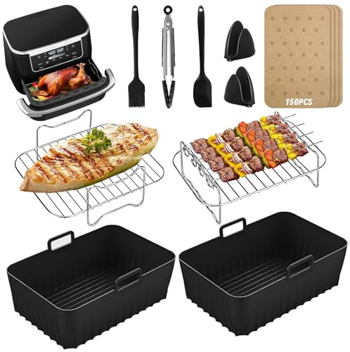 XUNIVERS Molde Silicona Freidora de Aire,Air Fryer Accesorios, Accesorios Freidora Sin Aceite, Antiadherente/Fácil de Limpiar, Apto para Cosori 5,5L etc Air Fryer Pinza Cepillo Manoplas