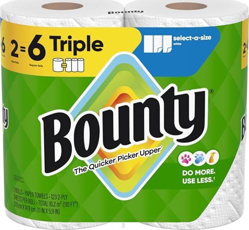 Bounty Select-A-Size Papierhandtücher, Weiß, 2 Dreifachrollen = 6 Normale Rollen