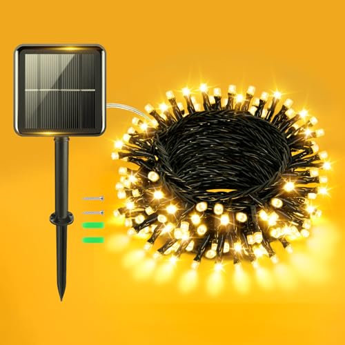 Gcstnn Guirlande lumineuse solaire d'extérieur - 5 m - 50 LED - Protection IP65 - Résistante aux intempéries - 8 modes - Pour cour, jardin, terrasse, balcon, sapin de Noël - Décoration intérieure et
