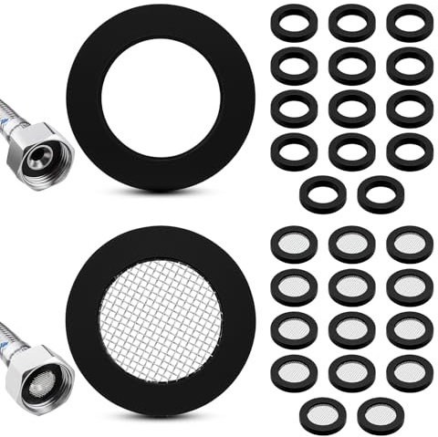 Lot de 30 joints de filtre pour pommeau de douche de 3/4, 2 types de rondelles noires, 15 rondelles de tuyau d'eau en caoutchouc et 15 joints toriques en acier inoxydable pour tuyau d'eau