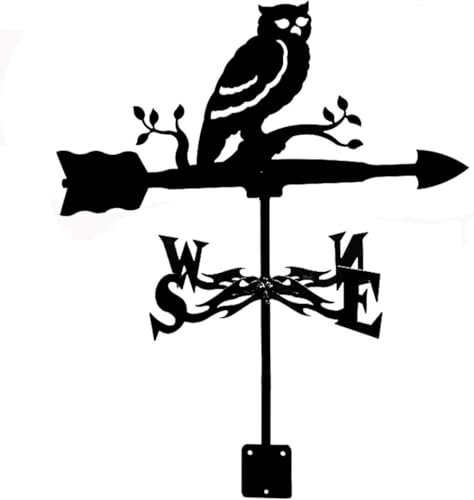 Wetterfahne aus Metall mit Eule, Ornament, Flügel für Hof, Garten, Pfahl, Schaufel für Hof, Messwerkzeug, Edelstahl, Richtungsanzeige, Hof, einfache Verwendung für D