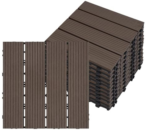 Aufun 2m² WPC Fliesen Terrassenfliesen Kunststoff Klicksystem Bodenbelag 30x30cm 22 Stück- Fliese Holzoptik Balkonfliesen Klickfliesen wetterfest für Terrasse und Balkon (Type 1, Hellbraun)