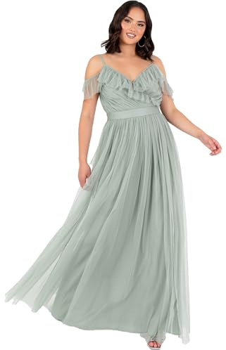 Anaya with Love Women's Women's Maxi Dress Ladies Sleeveless V-Neck Cold Shoulder Tulle Sash Tie Belt A-line Bridesmaid Wedding Guest Ball Gown Dress (Pack of 1)