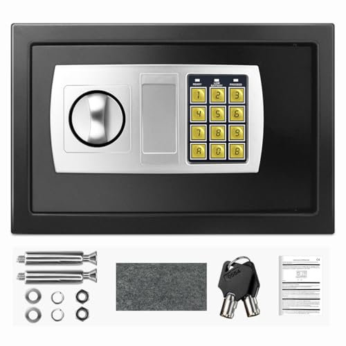 8.5L Caja fuerte, Mini caja fuerte con cerradura de combinación y llave, 31x20x20cm Cajas fuertes electrónicas para muebles ignífugos e impermeables para el hogar/plata/líquido/joyas/documentos