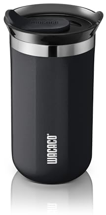 WACACO Octaroma Lungo Vacuum Insulated Coffee Mug, Double-Wall Stainless Steel Travel Tumbler with Drinking Lid, 10 fl oz(300ml), M Size, Onyx Black