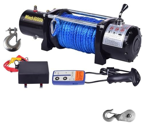 MYVVKIA Tragbarer Kleiner elektrischer Hebezug, elektrische 12-V-24-V-Fahrzeugkranwinde, Geländewagen-Selbstrettungswinde (Farbe: 12 V, 9500 lbs) (24 V, 6000 lbs)