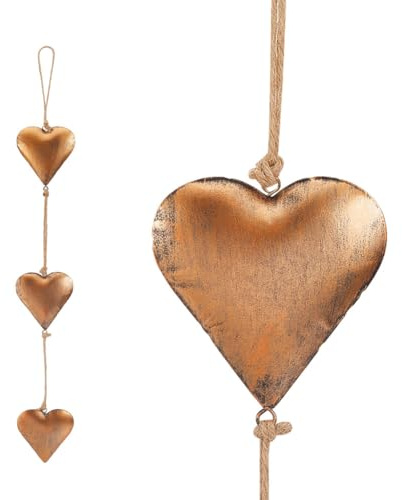 GORGECRAFT Vintage Metal Heart Wall Art 67.7cm Gold Iron Valentines Hanging Ornament Antique Rustic Farmhouse 3D Love Hearts Shaped Sign Pendants with Rope for Home Bedroom Office Indoor Outdoor