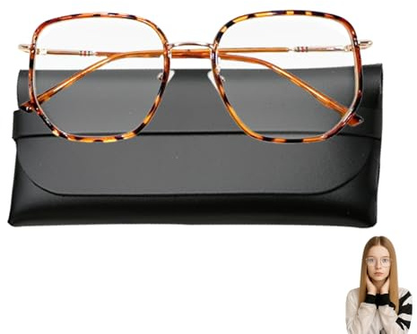 Huybaa Fausse lunette de vue femme, Lunettes à Imprimé Léopard Avec Sac à Lunettes, Lunette Anti Lumiere Bleue Femme, Lunette de repos