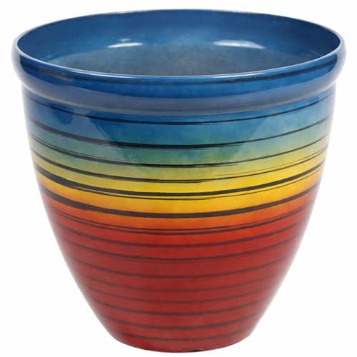 Muddy Hands Decorative Colourful Rainbow Round Plastic Planter Outdoor Garden Flower Herb Tree Ornamental Plant Pot (5.5 Litre)