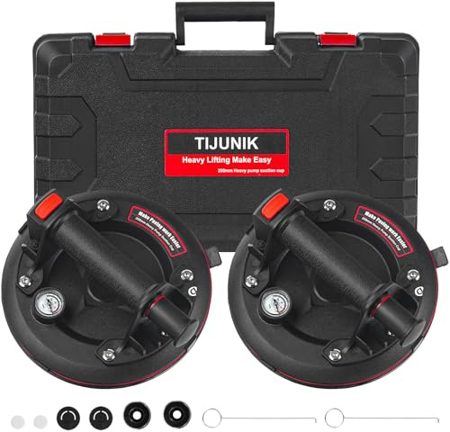Glass Suction Cups,8 Heavy Duty Suction Cups 662 lbs Load Capacity Powerful Industrial with Pressure Gauge for Lifting Large Glass Tile Granite,Includes Carrying Case(2pack)