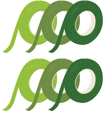 msymsyu 180m Floristenband 6Stk Floral Tape 12mmx30m Grüner Floristenkrepp | 3 Farben Geblümtes Klebeband Floristik für Wrapping Blumensträuße und Floralen Handwerken Blumenband (30m/Bände)