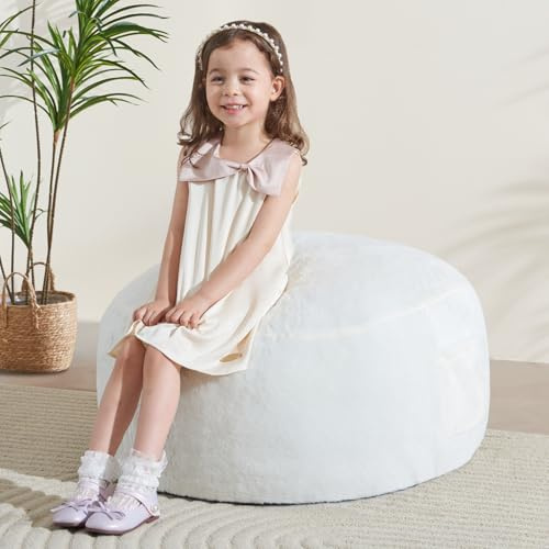 WSOFRLAC 2.5FT Bean Bag Chair, Cute Comfy Bean Bag Chairs for Kids, Luxury Velvet Stuffing Bags Chairs with Memory Foam Filling, Soft Beanbag Chair Cover Washable, Living Room Bedroom, Cream White