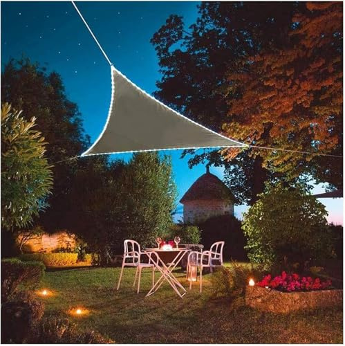 Vele Ombreggianti Triangolo Pieghevole Impermeabile Tenda da Sole Vela Tende da Sole Tende da Sole Patio Copertura Vela Grigia con Kit di Installazione Luce Solare A LED E Tessuto I, Grey, 3x3x3m