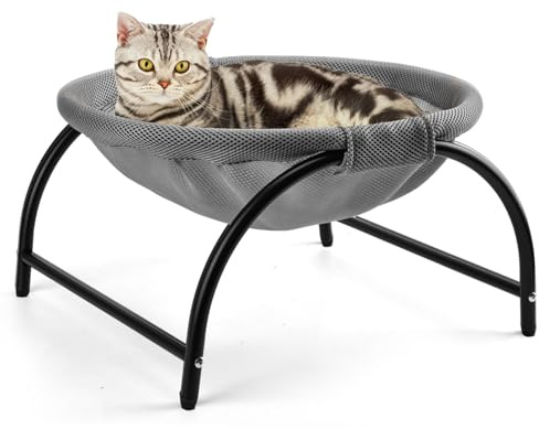 LIFLIX Raised Cat Hammock Bed, Elevated Cat Cot with Removable Washable Mesh, Free-Standing Pet Hammocks(Grey)