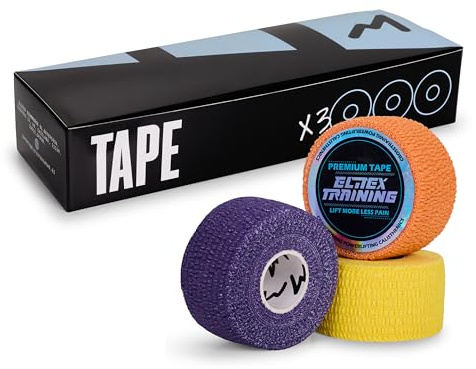 Premium Tape Extra Adhesivo Elitex Training – Cinta Deportiva Profesional | Cross Training, Halterofilia, Powerlifting y Fitness | Protección de Dedos Resistente al Sudor (Mix Color, 3)