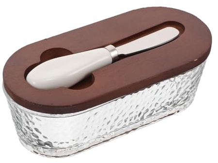 TOYANDONA Mantequillera de Vidrio Hermética con Tapa y Espátula Mantequilla y Queso Nevera Diseño Compacto y Elegante para Encimera Recipiente de Almacenamiento Sellado