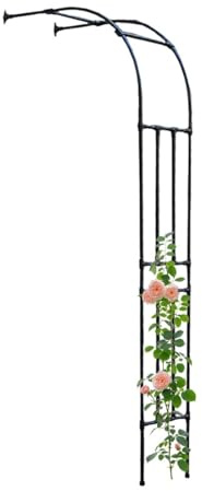 Arche murale de jardin noire de 2,4 m, demi-treillis en métal pour rosiers grimpants et vignes, décoration d'extérieur robuste pour terrasse et garage, structure élégante de cour