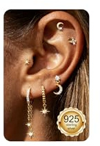 Finrezio 6 Pcs Gold Earrings for Women Sterling Silver Hoop Stud Earrings
