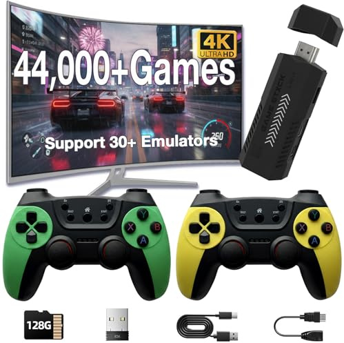 XYELLOWICON Retro Games Console, Upgrade X2 Pro Game Stick 4K - 44,000 Retro Games, 128GB Storage, 2.4G Wireless Controller & 30+ Emulators for TV
