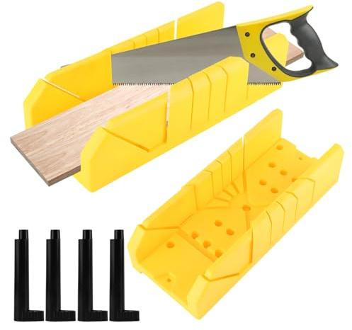 FEMONGY Gehrungslade, Schneidlade, Sägehilfe mit 4 Klemmsäulen, Schnittwinkel: 22,5°/45°/90°, Geeignet zum Abschneiden von Ecken an Baumaterialien wie Holzkonstruktionen, Putzfugen und Fußleisten