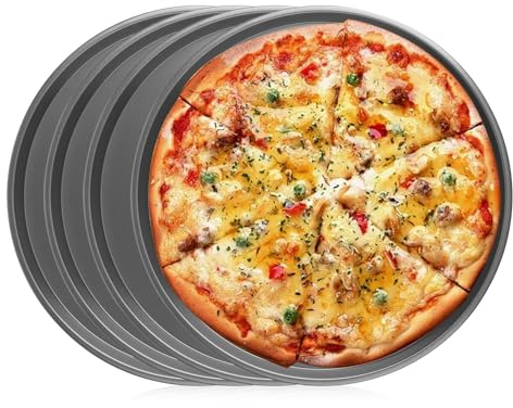 MOKIDO Pizzablech Rund ø 29 cm, 4 Stück Set Pizza Backblech, Schwarzes Pizza Blech, Hitzebeständig für Pizzaofen & Backofen bis 230 Grad, Runde Pizzaform