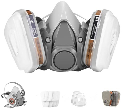 LAMANICE Atemschutzmasken, Halbmasken, Spritzlackiermasken mit Filtern, geeignet für Umgebungen mit Holzbearbeitung, Lackieren, Sprühen, mechanischem Polieren, Formaldehyd, Schleifen, Epoxidharz usw.