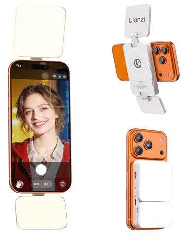 ULANZI GL01 Luce per telefono, Phone selfie light quadrati con asta regolabile a 45°, 2500K-6500K, Luce fotografica portatile per riprese nightout, Compatibile con iphone 17/16/15 non promax
