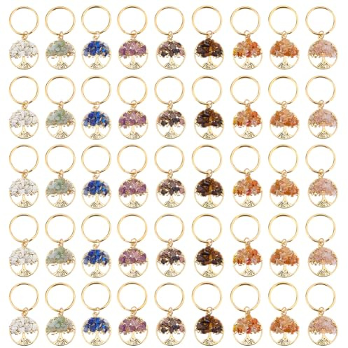 SUPERFINDINGS 54Pcs Albero Della Vita Portachiavi Pietra Naturale Portachiavi Cristallo Pietra Fatto A Mano Portachiavi Della Felicità Portachiavi Bulk Per Il Fai Da Te Sacchetto Ciondolo