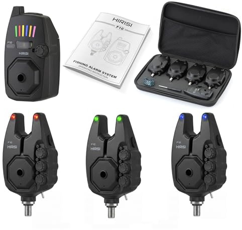Hirisi Tackle Bissanzeiger Angeln Karpfenangeln mit Fernbedienung (Empfänger), 6 Farben & Helligkeit einstellbar, Reichweite >500 m, einstellbare Empfindlichkeit, Lautstärke & Ton