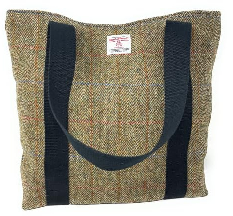 Scott and MacKenzie Harris Tweed Sac Tote Traditionnel Chevrons Verts | Doublure en coton, poche intérieure pour téléphone
