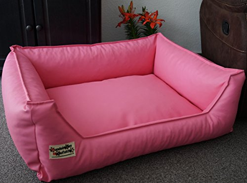 Hundebettenmanufaktur Hundebett Hundesofa Schlafplatz Kunstleder Similpelle Farbe und Größe wählbar von XS bis XXL (80 cm X 60 cm, rosa)