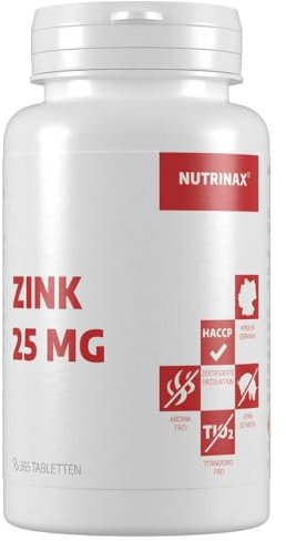 NUTRINAX | Zink Tabletten 25mg | 365 Tabletten | vegan & laktosefrei | optimale Bioverfügbarkeit | aus deutscher Herstellung | Jahrespackung