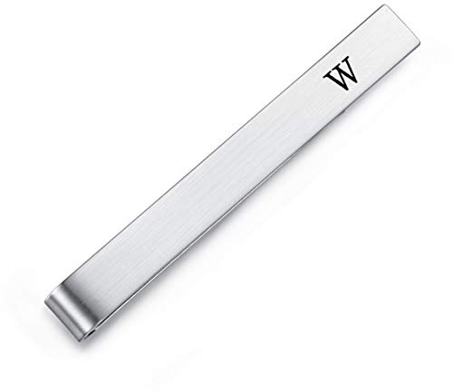 HONEY BEAR 5.5cm Herren Briefe Initialen Krawattennadel Krawattenklammer für Normale Krawatte Tie Clip，Silber mit Schwarzem Buchstaben