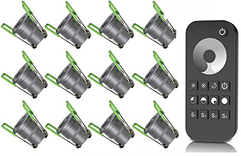 3W LED Mini Einbaustrahler, Aluminium, IP65 Wassergeschützt, 3000K Warmweiß, Dimmbar, Funk-Netzteil, Minispots für Innen- und Außenbeleuchtung (Anthrazit, 12x Minispot)