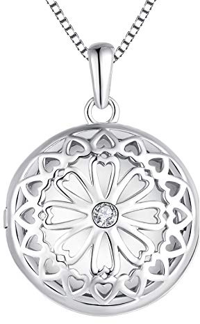 YL Medaillon Kette Damen Halskette Zum Öffnen für Bilder 925 Sterling Silber Foto Medaillon Aufklappbar Kette Zirkonia Edelstein Anhänger Schmuck