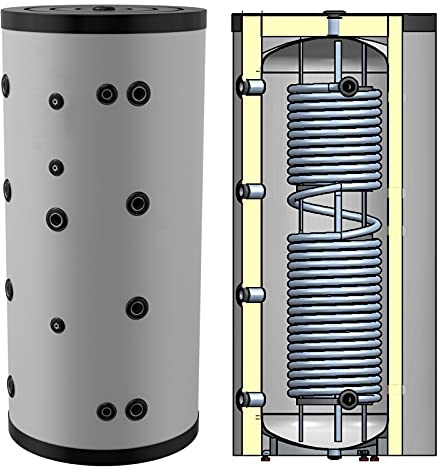Hygienespeicher, Boiler mit Edelstahlwellrohr zur legionellenfreien Trinkwasseraufbereitung ohne zusätzlichen Wärmetauscher, Pufferspeicher, Trinkwasserspeicher 300 Liter