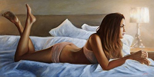 Imagen en lienzo enrollado Belleza en cama Silver John - Figurativo horizontal Arte impresión Belleza en cama Lienzo Bellas Artes 24_X_49_in