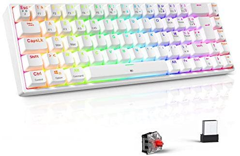 TECURS Mechanische Gaming Tastatur Kabellos, 80% TKL Beleuchtete Wireless Mechanical Keyboard Red Switch QWERTZ Tastatur für PC Laptop Windows (FR-Weiß)